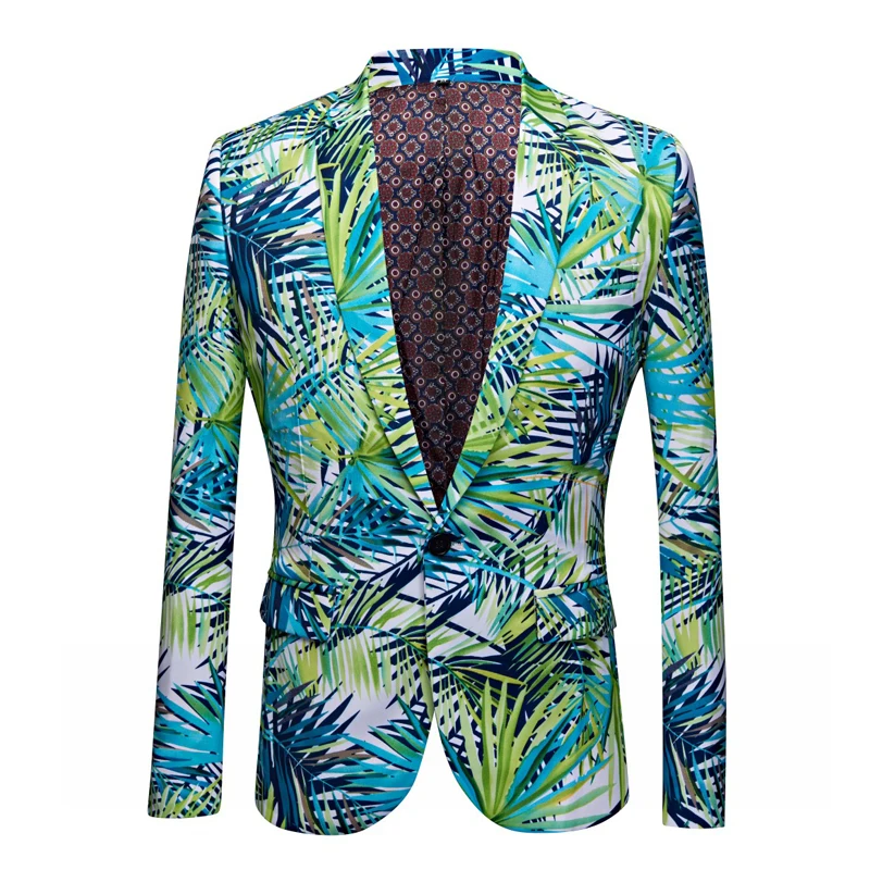 

Мужской костюм с принтом, повседневный мужской костюм с принтом, корейские вышитые маленькие костюмы, мужской облегающий красивый Гавайски...