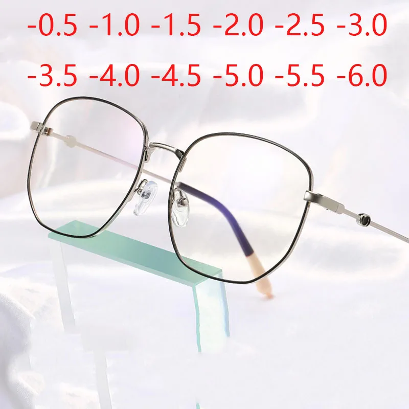 Anti Blue Light Metal Glasses Women Big Frame Spectacles Photochromic Eyeglasses Prescription 0 -0.5 -1.0 -1.5 -2.0 To -6.0 | Аксессуары