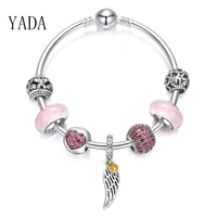 yada ins pink heart braceletsbangles for women brand silver color angel wings bracelets charm crystal jewelry bracelet bt200191