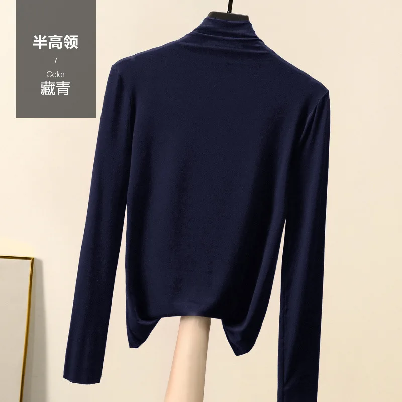 

2021 winter new women's large size thin velvet t-shirt female long-sleeved bottoming shirt ladies T-shirt black