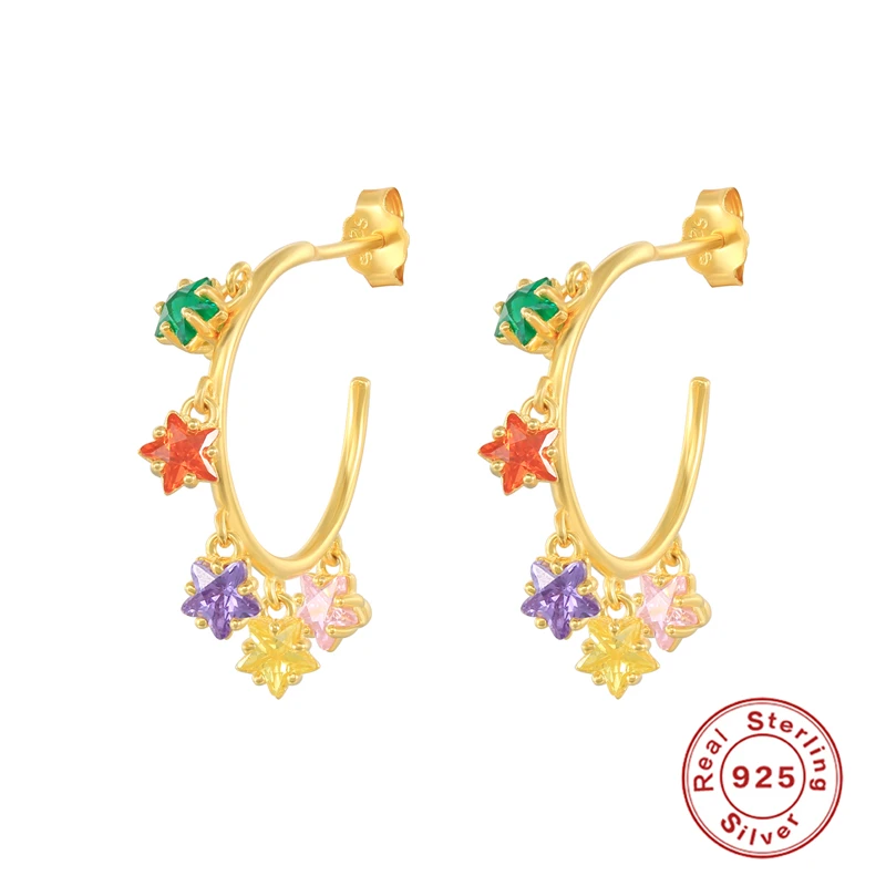 

Aide 925 Sterling Silver Colorful Zircon Crystal C Shape Stud Earrings for Women Big Circle Earrings Piercing Pendientes Jewerly