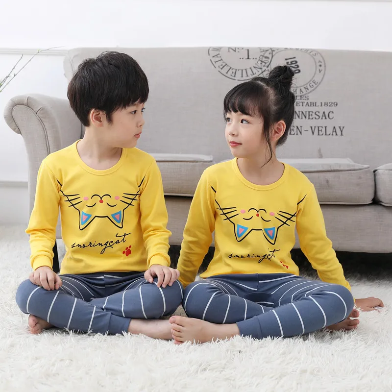 Осенняя детская пижама с длинным рукавом мультяшная одежда для сна Одежда
