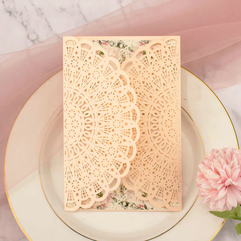 150 шт. лазерная резка pocketfolds розовые свадебные пригласительные открытки