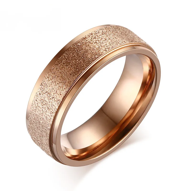 

Hot sale Size5-9 Titanium Steel Ring Rose Gold Frosted Surface Matte Ring for Women and Men good top quality 6mm wide R329g
