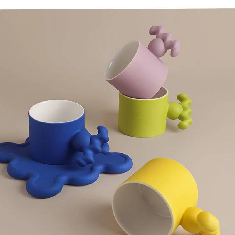 

210ml Nordic Coffee Mug and Saucer Set Creative Handgrip Cups Ceramics Mugs Coffee Mug Milk Tea Cups Office Home Drinkware