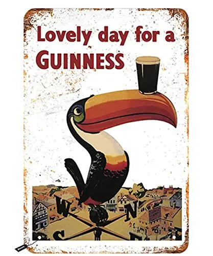 

Swono Beer Poster Tin Signs,Long Billed Parrot Hold Beer Lovely Day for a Guinness Vintage Metal Tin Sign for Men Women,Wall Dec