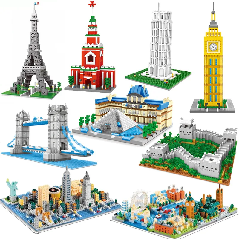 

World Famous Attractions 3D Model Building Toys DIY City Street View Miniature Building Blocks Assembling Decorative Toys No Box
