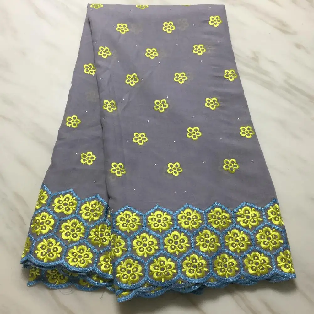 Африканский материал хлопчатобумажная ткань цветы вышивка с камнями 5 ярдов