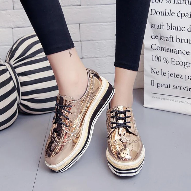 WYFAMDER/2020 Туфли оксфорды с перфорацией типа броги женская обувь на платформе и