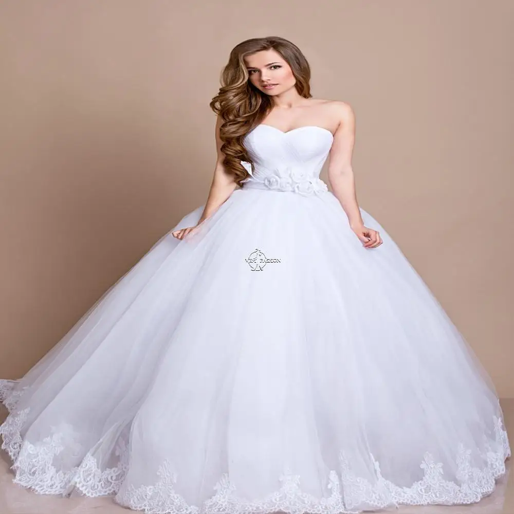 

Beautiful Sweetheart Lace A line Wedding-Dresses White Ivory Organza Wedding-Dresses Fishtail Vestido De Noiva Court Train