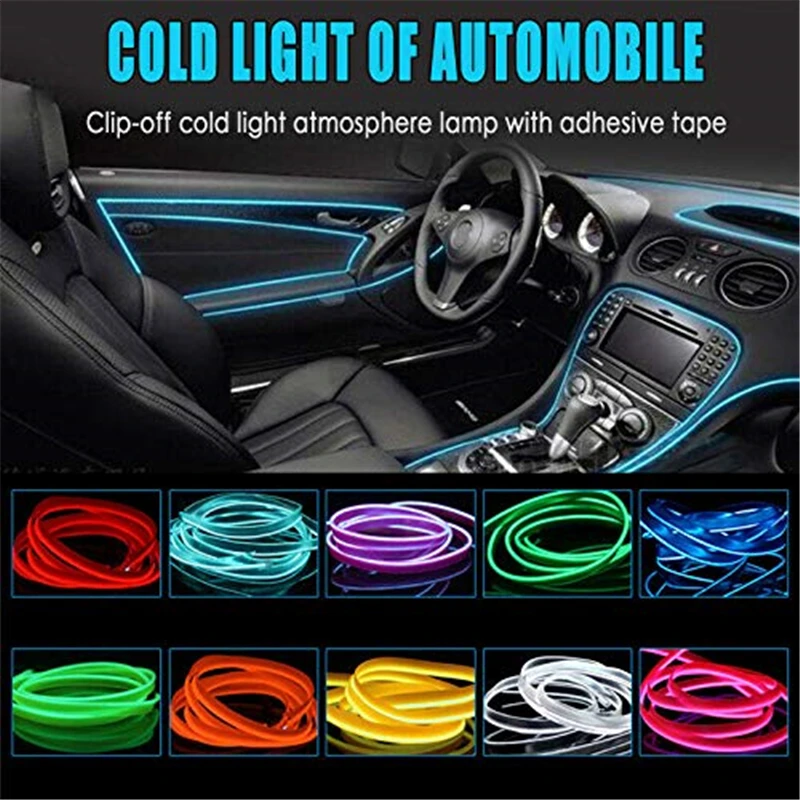 

3M Car LED Interior light atmosphere with edge cold light car interior Decorative Line flexible Neon Light Withcigarette lighter