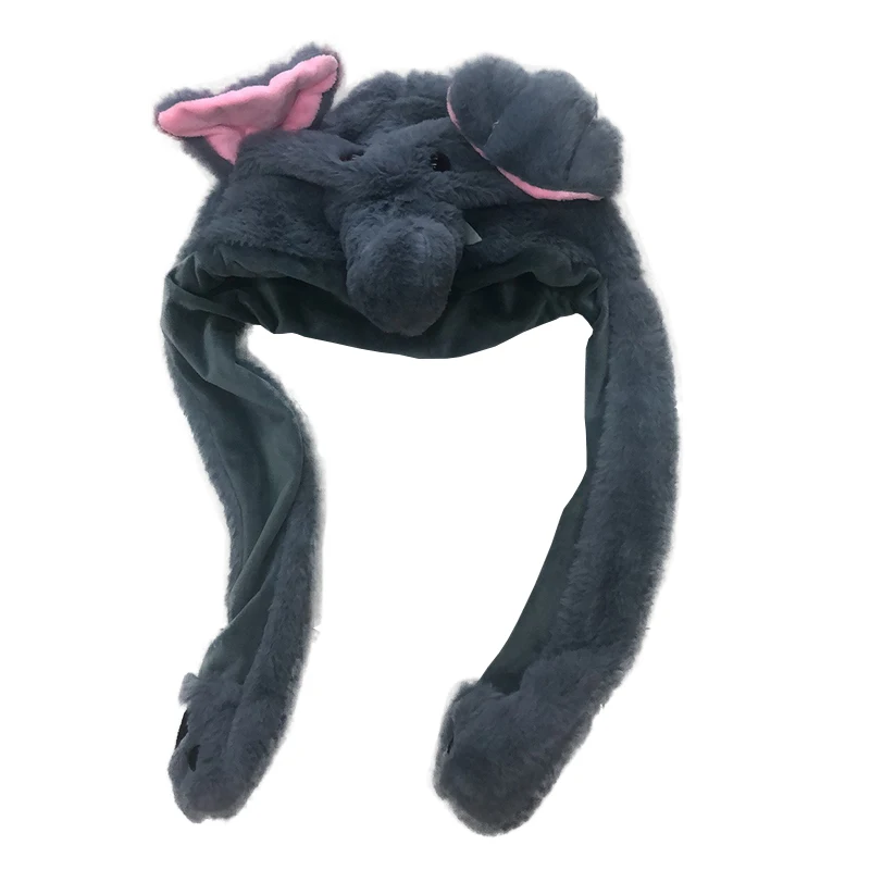 

DOUBCHOW Ear Moving Soft Plush Grey Elephant Animal Hats with Paws Adult Teenagers Kids Boys Girls Costume Winter Beanie Caps