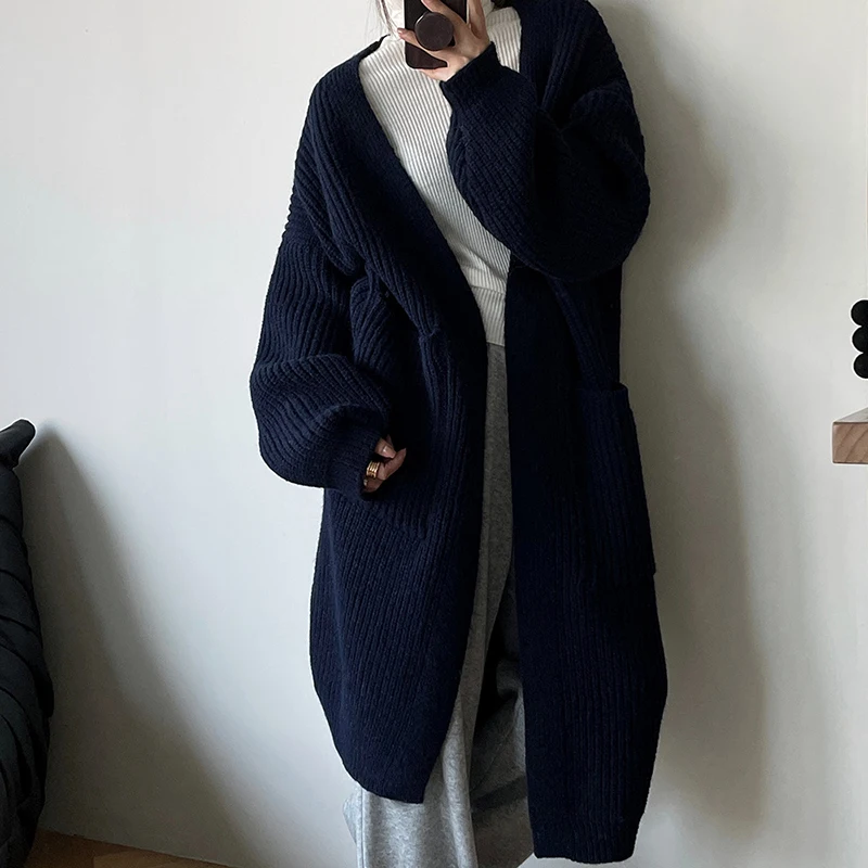 LARMREM 2022 осень зима новый длинный рукав вязаный кардиган женский утолщенный