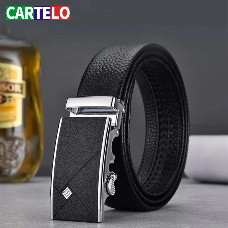 

CARTELO Genuine Leather Belt Automatic Alloy Buckle Belt Classic Fashion Luxury Cow Genuine Leather Belt for Men Men