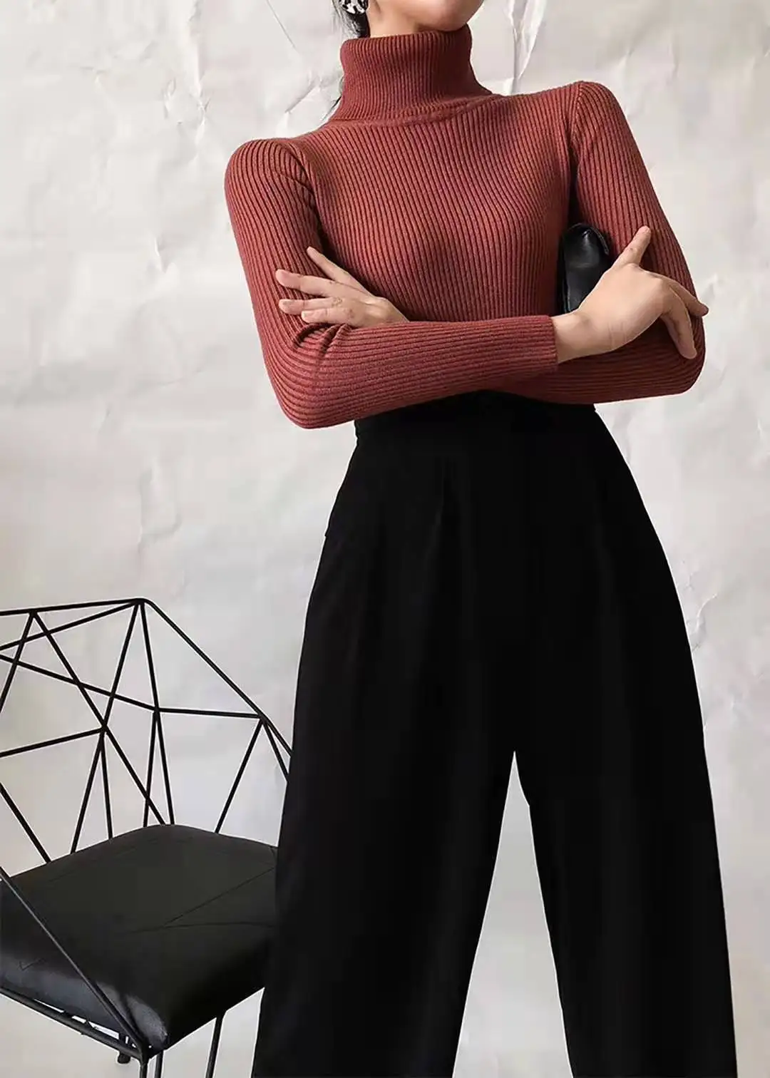 

New Women's Spring and Autumn Leisure Fashion Pullover Thin Korean Version Turtleneck Sweater