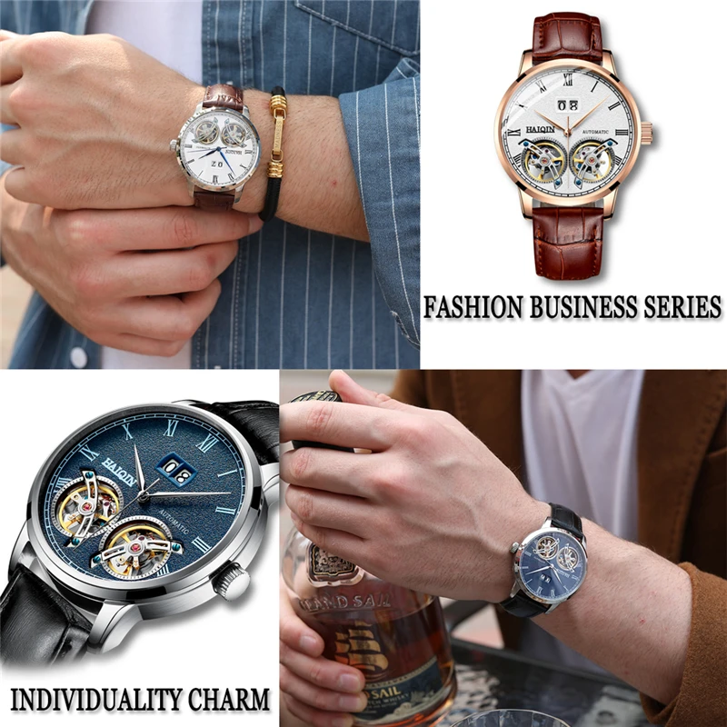 

mechanical mens watches top luxury brand HAIQIN fashion automatic wristwatches mens waterproof sport clock Reloj hombres 2019
