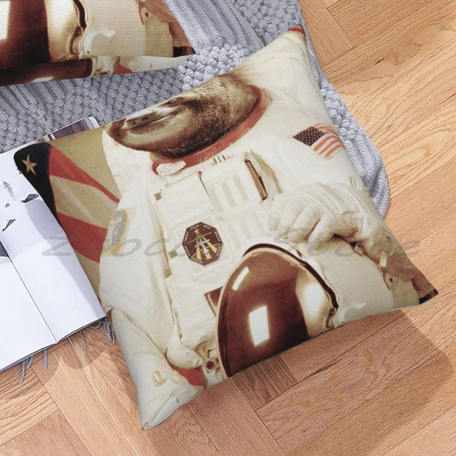 Наволочка Ленивец с астронавтом наволочка надписью хлопковая льняная плюшевым