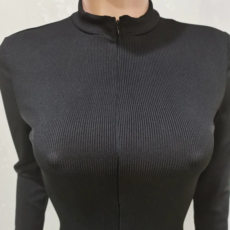

Zipper Sexy Fitness Jumpsuit Women Ribbed Knit Full Sleeve Slim Rompers Ladies Autumn Skinny Playsuit Mujer Body Suit