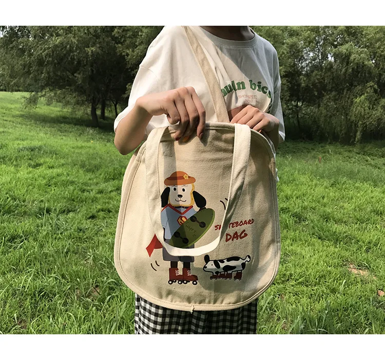 Дизайн мультфильм скейтборд собака печать количество Женская модная Холщовая Сумка роскошная сумка большая емкость сумка на плечо
