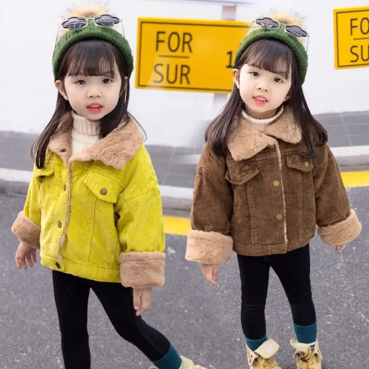 

Babys Girl Winter Thickened Cotton Clothes 2021 New Children Warm Outerwear Corduroy Cotton-padded Jackets