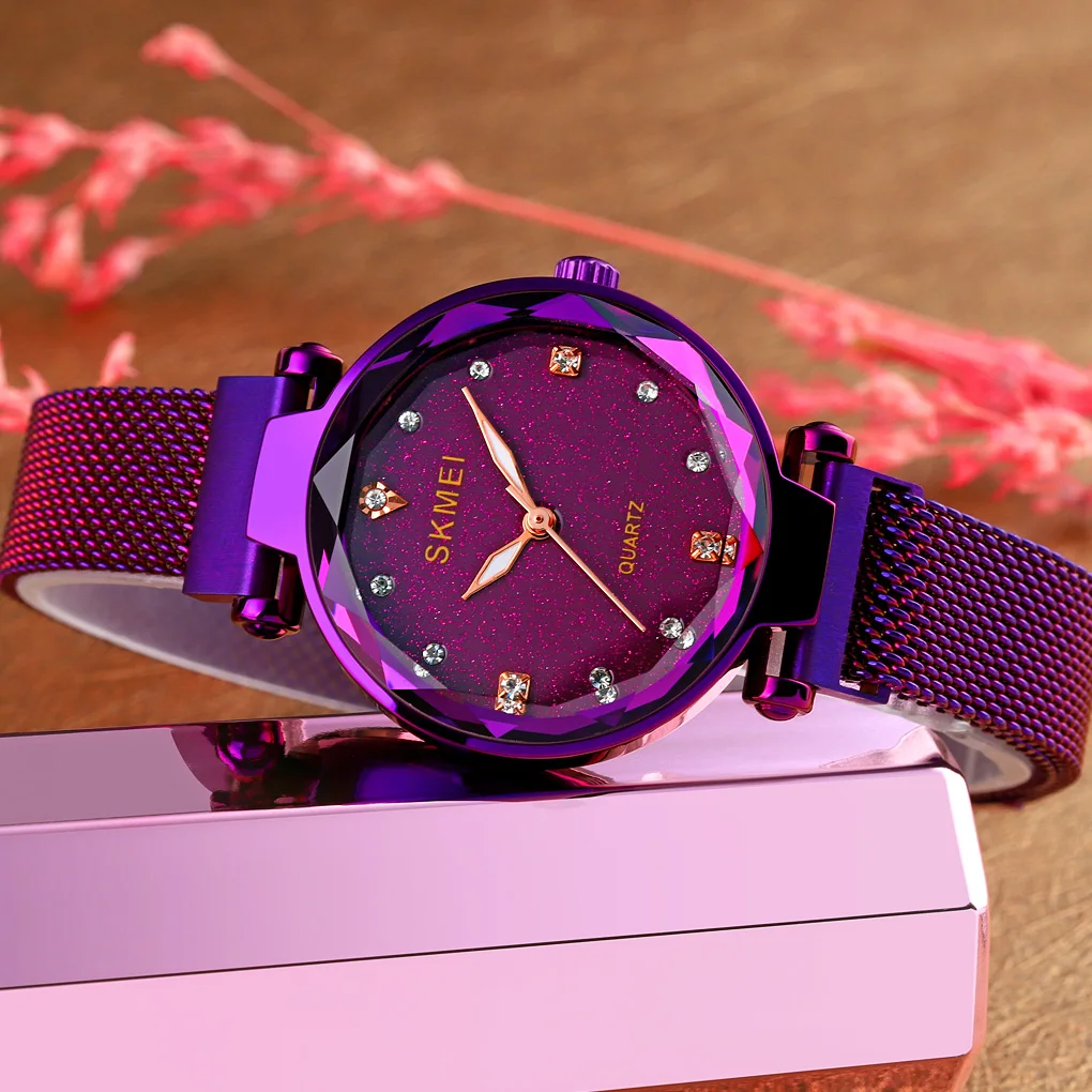 

SKMEI Luxury Women Watches Magnetic Starry Sky Female Clock Full Stainless Steel Magnet Strap Ladies Quartz Wrist Watch Reloj