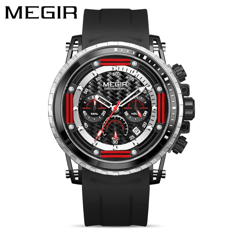 

MEGIR Watch Men's Luminous Waterproof Chronograph Silicone Strap Sports Watch Fashion Quartz Men Watch Relogio Masculino 2143