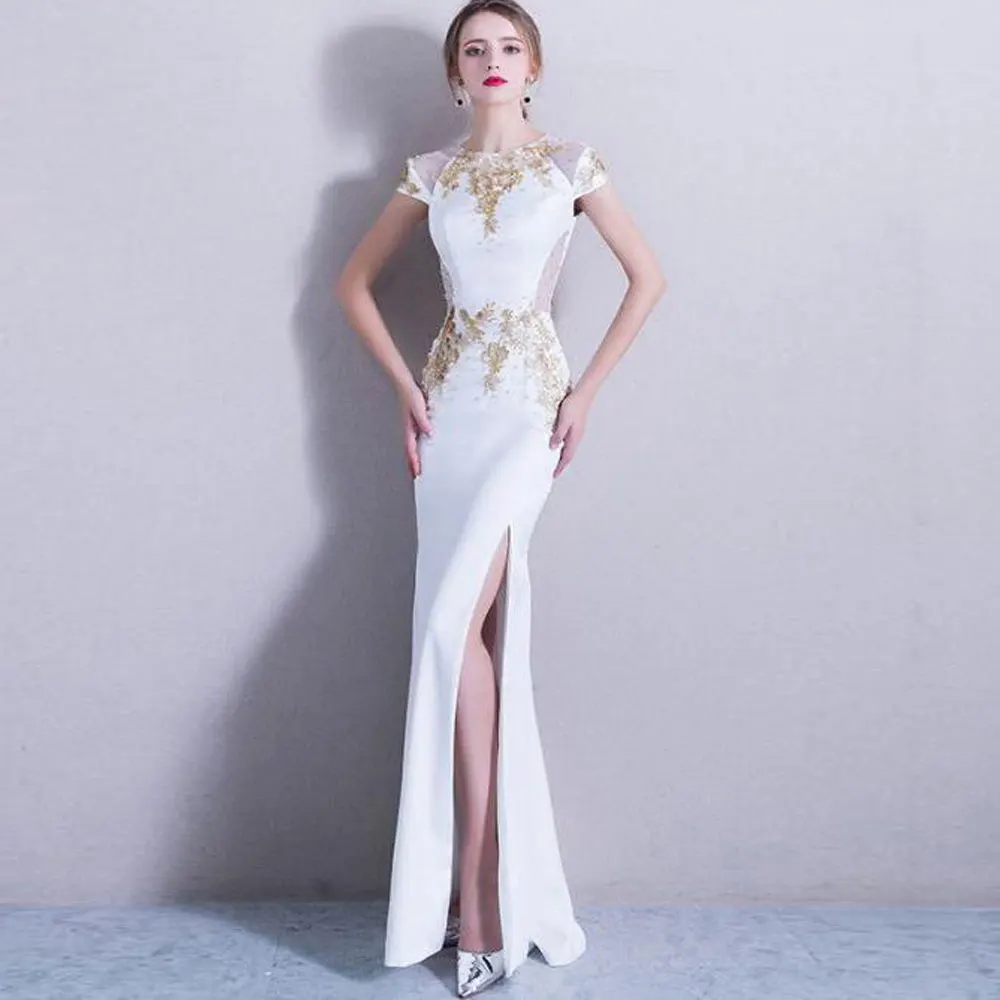 

Front/Side Slit Applique Floor length Jewel Poretrait Mermaid / Trumpet Evening Dresses Zipper Sleeveless high quality