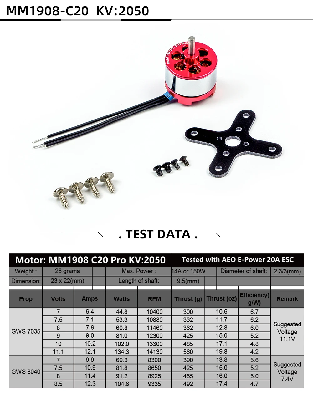 AEORC бесщеточный двигатель C20 1908 2050KV 1550KV 3,0 мм вал бесщеточный двигатель для RC самолета мульти-коптера