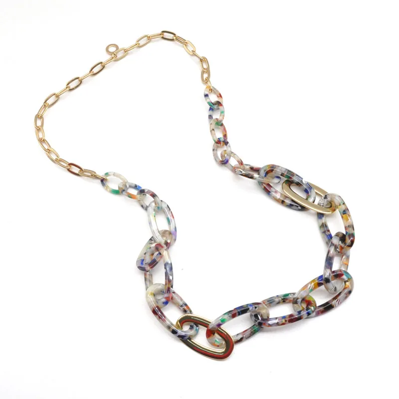 

Colorful Acetate And Metal Hoops Link Chain Long Sweater Necklace