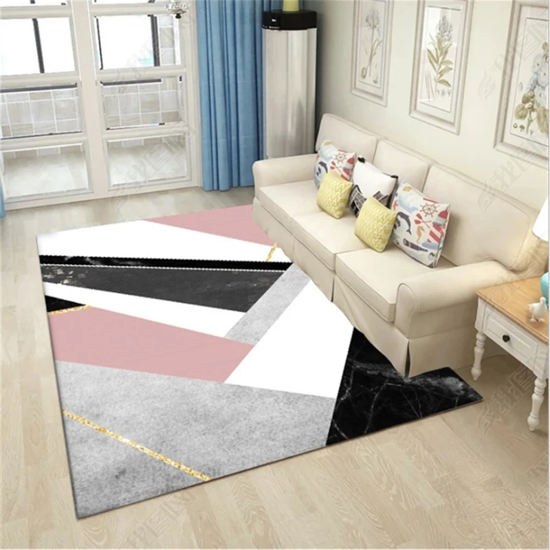 Ковер в скандинавском стиле с геометрическим рисунком розовый черный мраморным