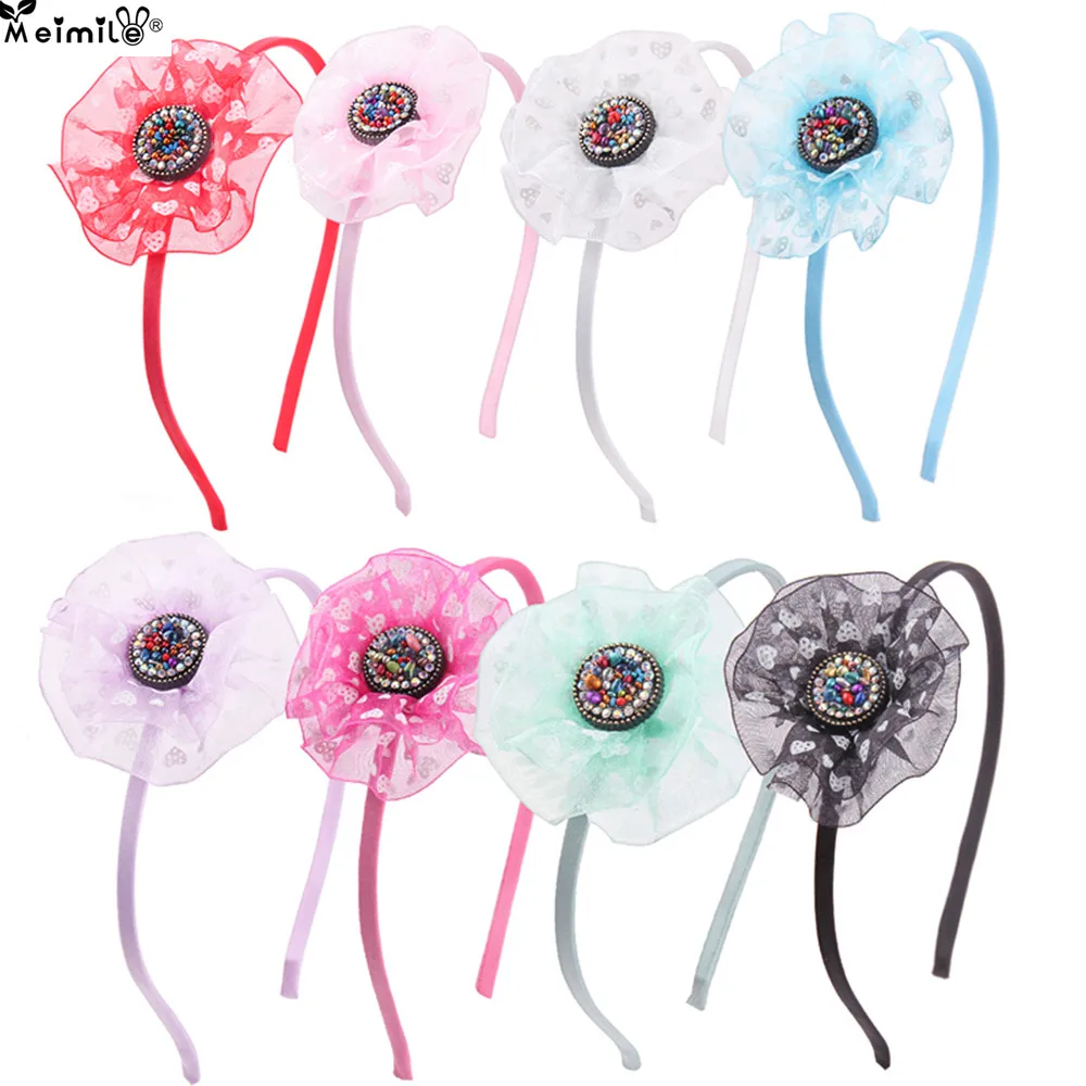 

Handmade diamond flower children headband fashion cartoon hair hoop cute girls pearl rose hair bands scrunchie hair accessories