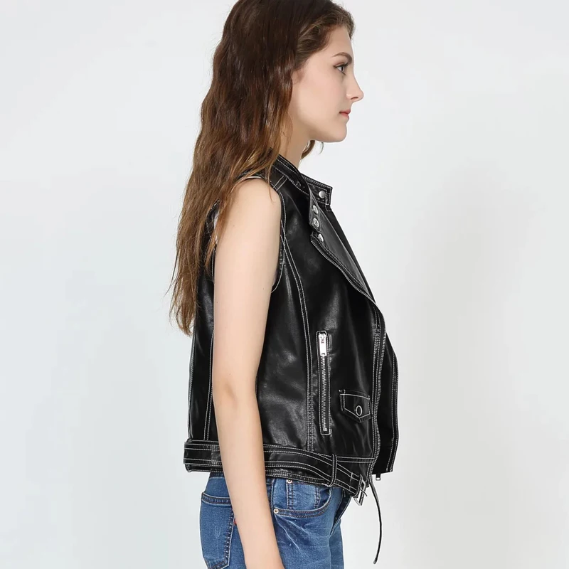 Жилет TMODA258 женский из искусственной кожи модная черная куртка бомбер