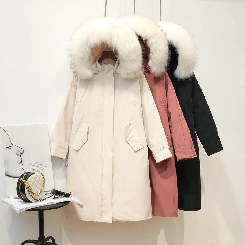 

Big Real Raccoon Fur 2020 Winter Coat Women 90% White Duck Down Jacket Hooded Warm Long Down Parkas Windproof Cold Winter Coat