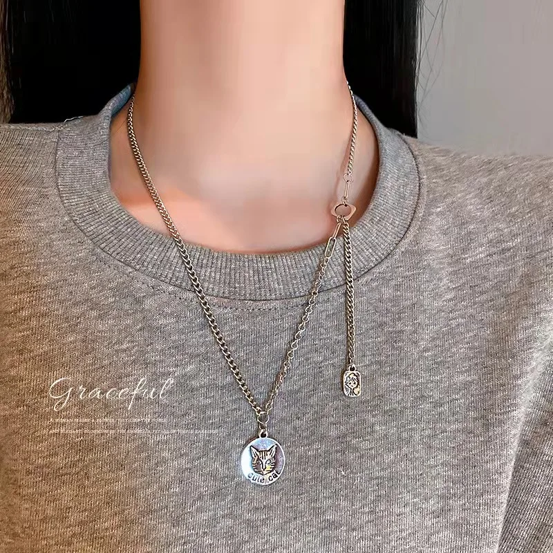 

Titanium steel heart necklace, neck chain clavicle chain, South Korea, minimal design, cold wind accessories free shipping