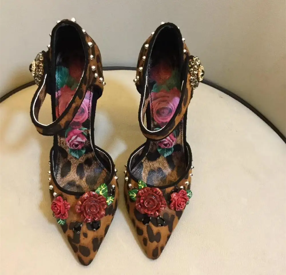 

Ollymurs women's leopard pointed toe high heeled shoes high quality floral high heels party shoes