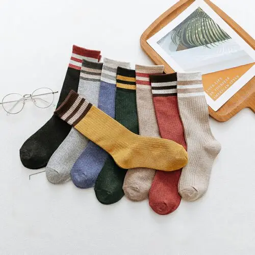 4 colors random Z 4 пар/лот = 8 шт. полосатые длинные носки Модные женские осенне-зимние хлопковые Повседневные носки в студенческом стиле хлопковые женские носки - Цвет: 4 colors random Z