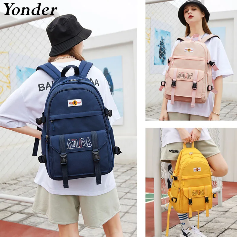

Прочный тканевый Школьный рюкзак, женская сумка для книг, студенческий ранец, школьный портфель для девочек-подростков, розового и желтого ...
