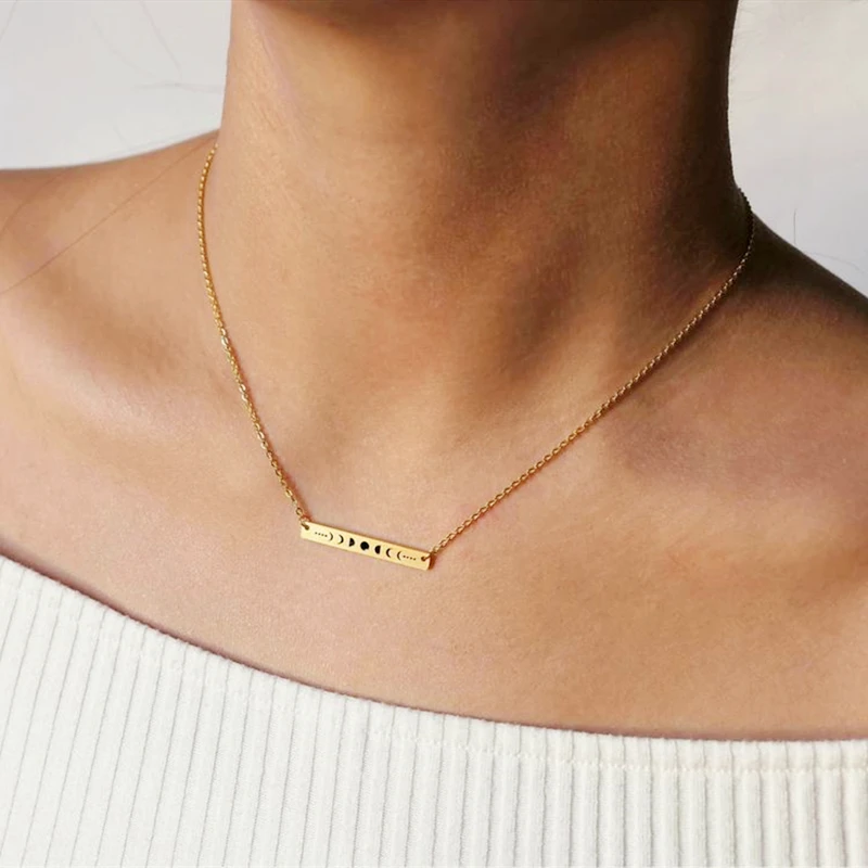 Женское колье с лунным талисманом длинное Золотистое Ожерелье из нержавеющей