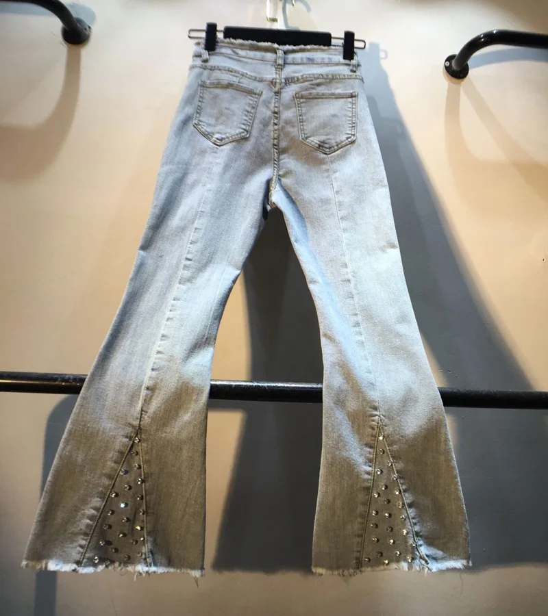 

Jean Woman New Style Industrial Diamond Set Beads High Waist Slim Fit Elasticity Denim Jeans Women's Pants Ripped Jeans Mujer