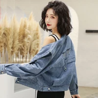 fashion letter denim jacket women 2021 korean elegant loose denim coats autumn female long sleeve lapel wild leisure outwear