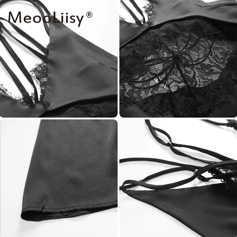 

MeooLiisy New Open Back Embroidery Nightgowns Home Clothes Sexy Sleepwear for Women Hot Lace Sling Deep V Nightdress