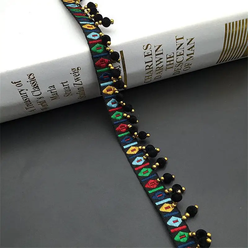 0 9 м 1 шт. Этническая плетеная кружевная отделка ткань с лента помпонами домашний