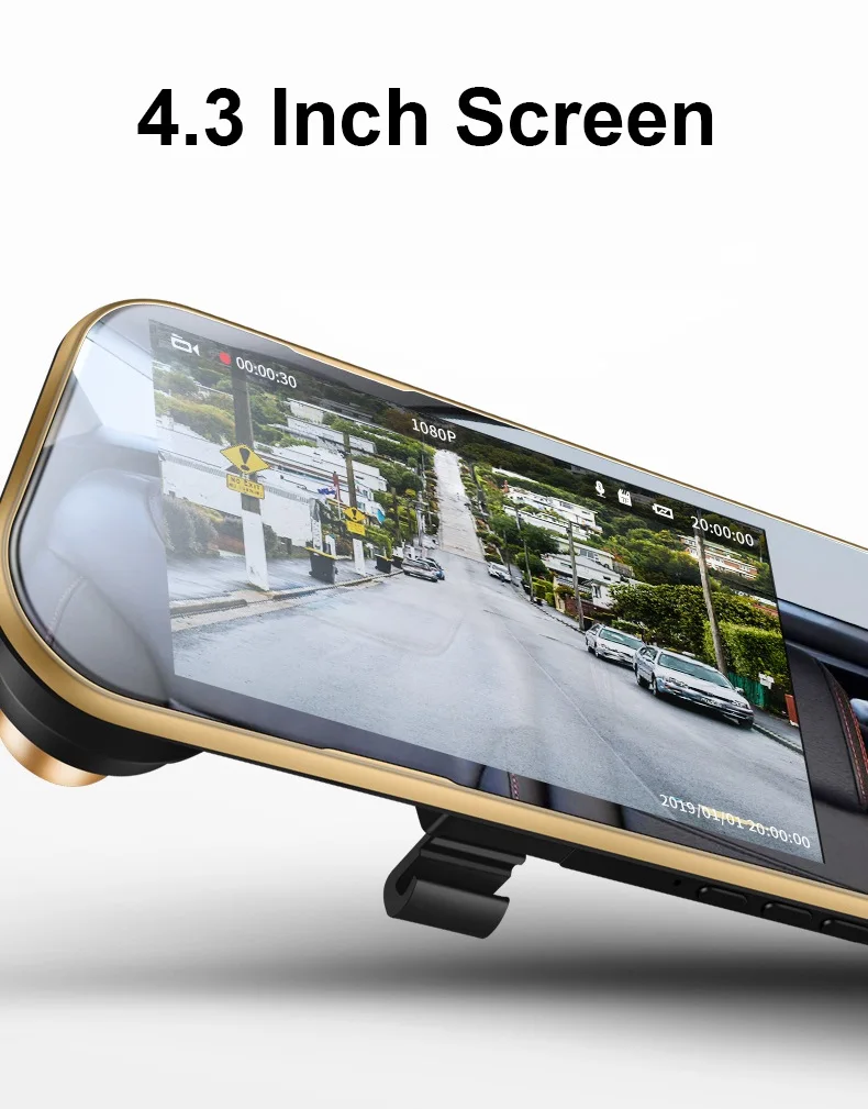 Зеркало заднего вида 4,3 дюймов Full HD 1080P двойной объектив Автомобильный видеорегистратор Камера ночного видения Автомобильный видеорегистратор с камерой заднего вида