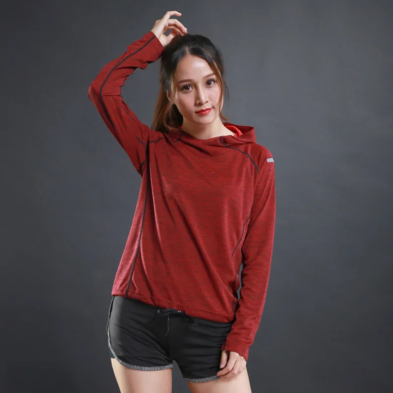 

Autumn thin Hiking T Shirts Women Sports Running Gym fitness Long Sleeves sweatshirts Training Breathable Hood Sports Clothes