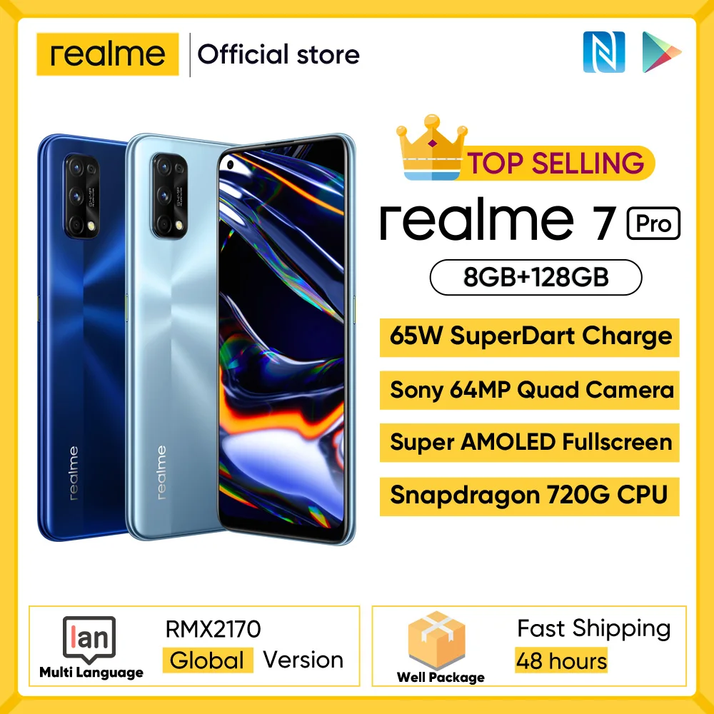 Realme 7 Pro глобальная версия смартфона 65 Вт Быстрая зарядка отпечатков пальцев