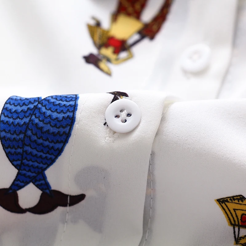 

2019 Autumn Casual Vintage Blouse Women College Wind Cartoon Print Lapel Shirt Loose Single-breasted Long Sleeve Blouse