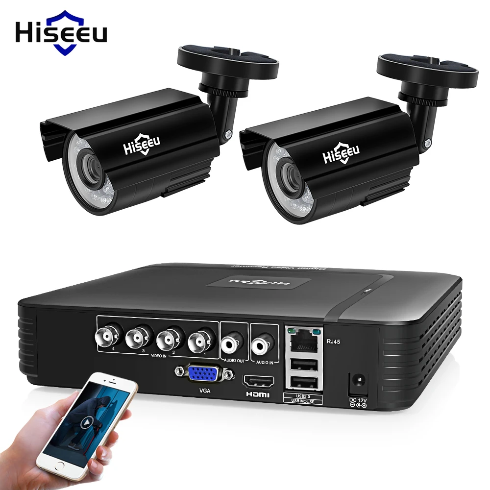Hiseeu 4CH DVR CCTV система 2 шт камера s 2CH 1,0 MP уличная инфракрасная камера видеонаблюдения 720P HDMI AHD CCTV DVR 1200 TVL комплект видеонаблюдения