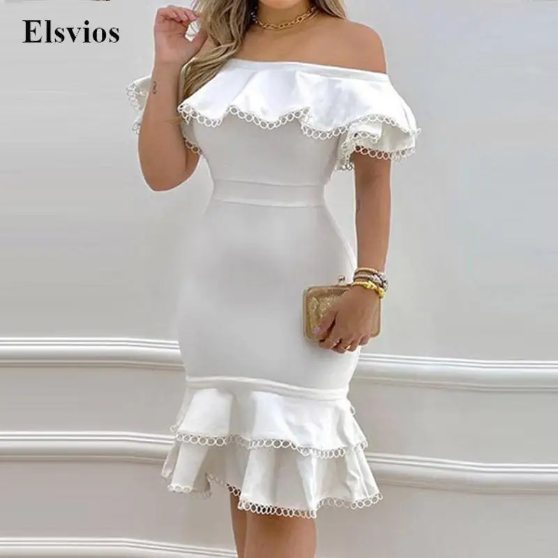 

Женское вечернее платье с открытыми плечами, элегантное облегающее офисное платье с открытой спиной и рюшами, привлекательное кружевное пл...