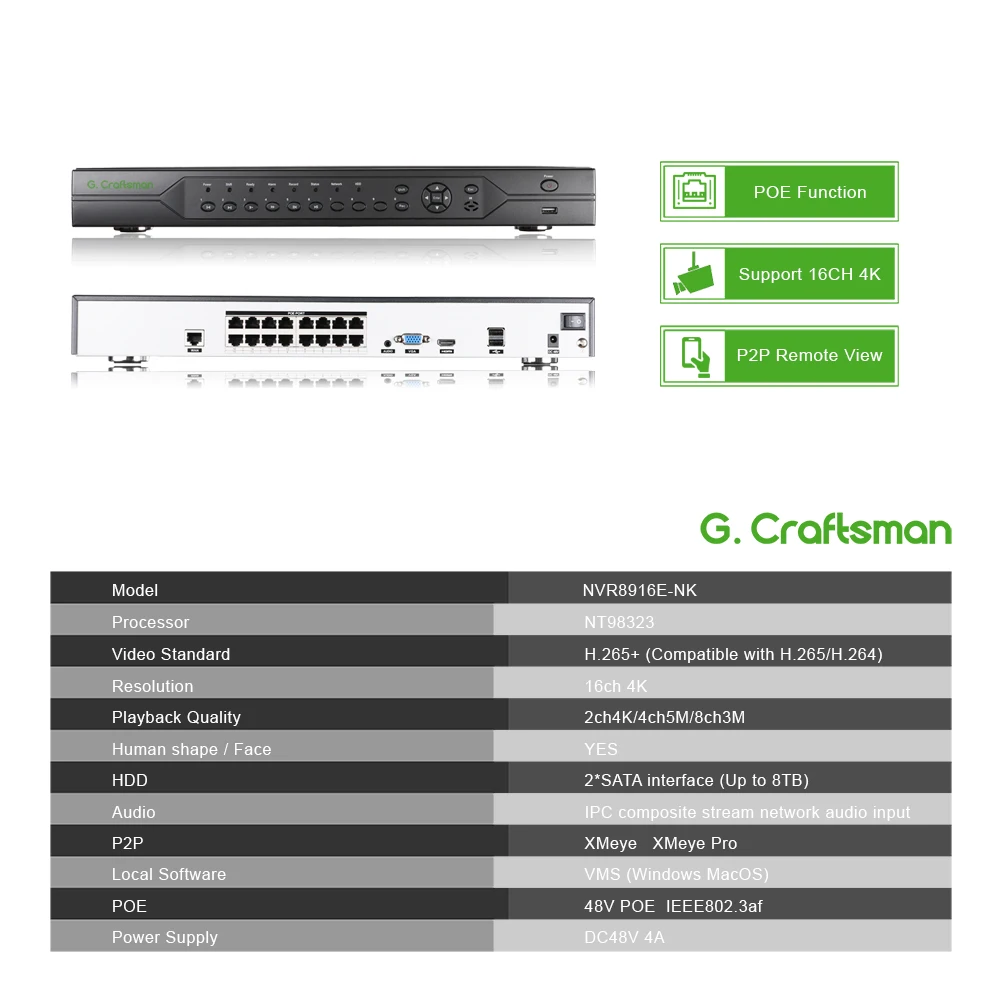 Скидка Сетевой видеорегистратор XMeye 16 каналов 4K POE NVR H.265 + сетевой видеорегистратор Onvif 2 HDD 24/7 записывающая IP камера Onvif P2P система