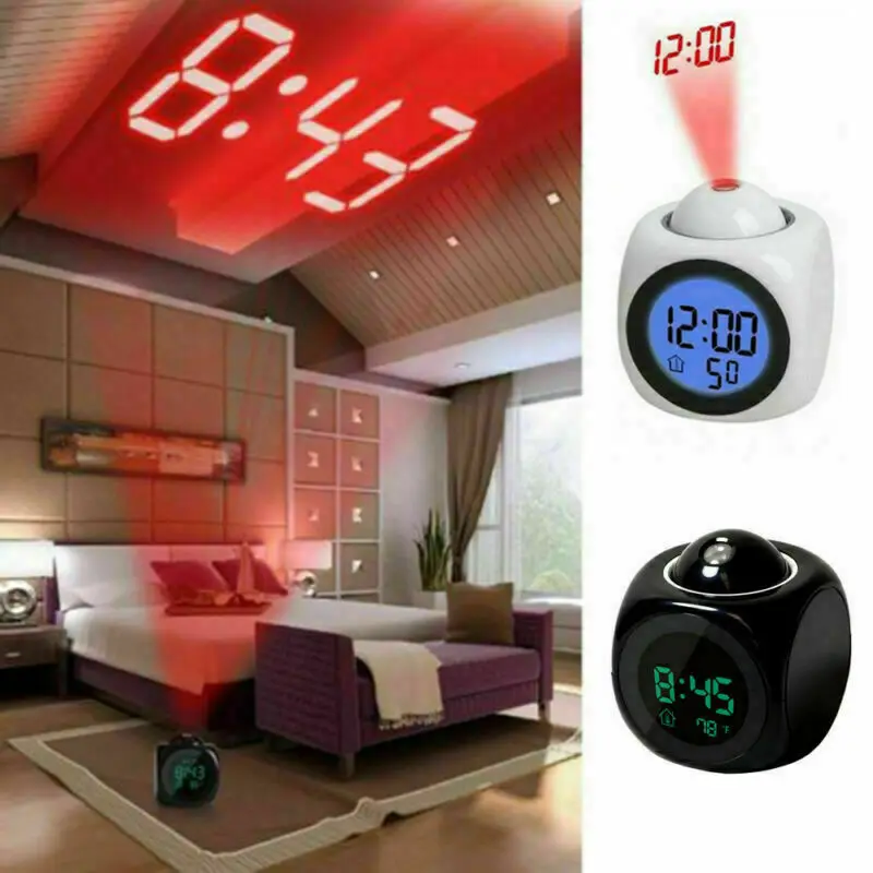 

Projection Clock Led Colorful Backlight Multi-Function Electronic Alarm Clock Voice Report With Thermometer Snooze Function